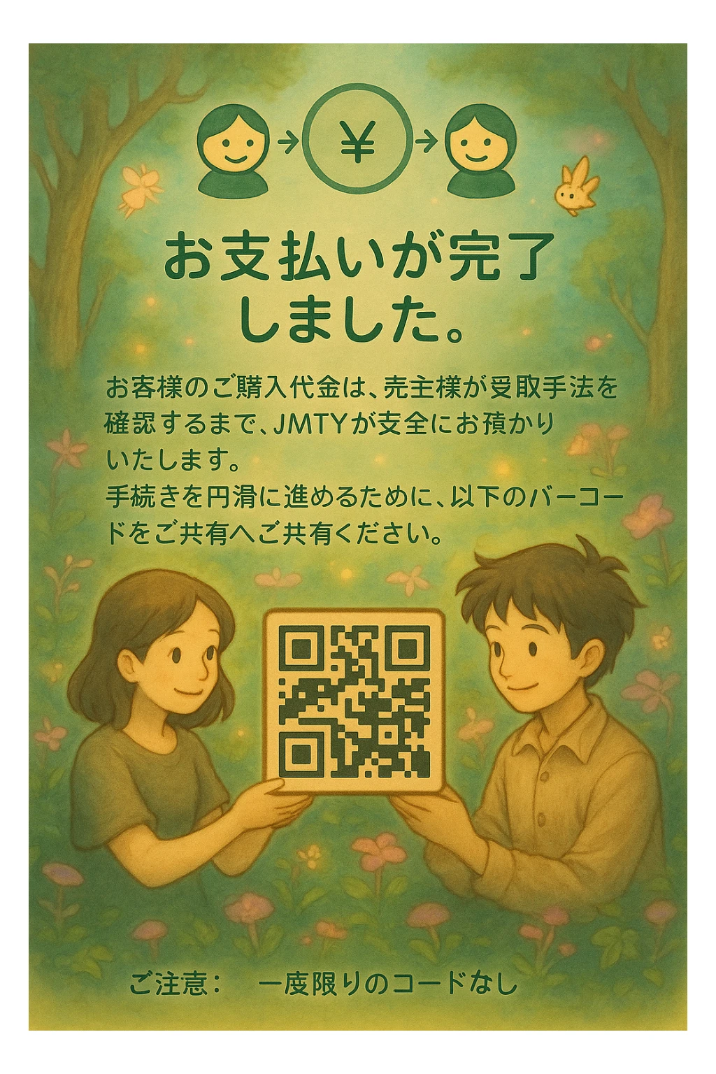 ладно измени сюжет кардинально, сохрани текст, сохрани значки , но измени сюжет фон персонажей
по центру так же место для кьюара sticker