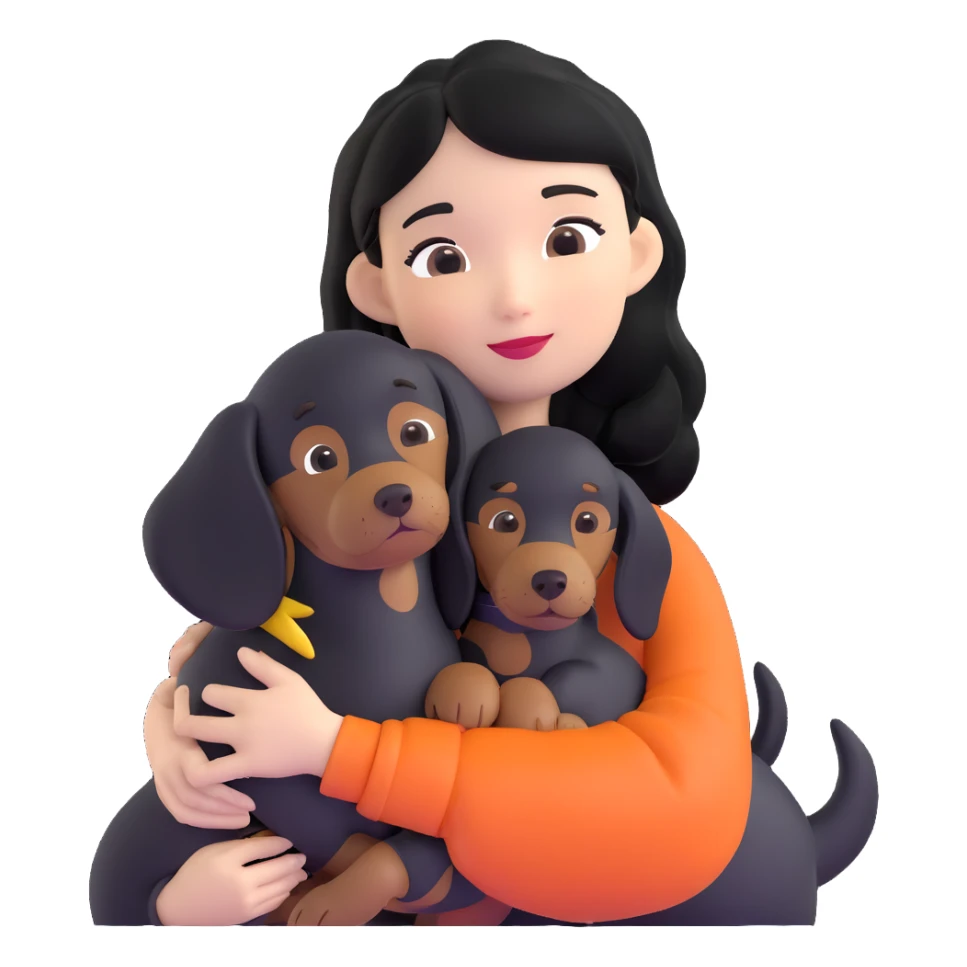 black hair asian girl hugging black dachshund sticker
