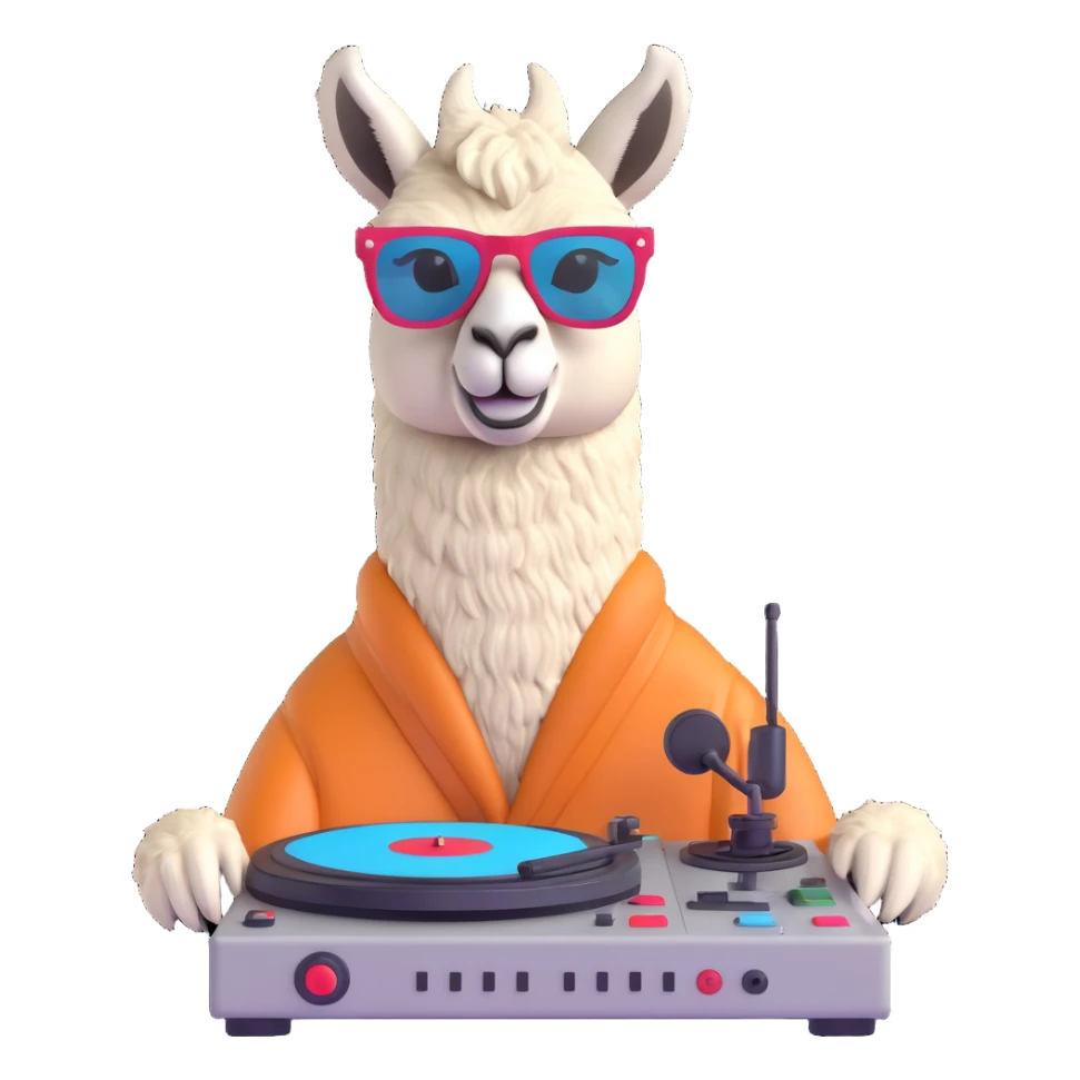a cool llama with sunglasses and a DJ turntable sticker