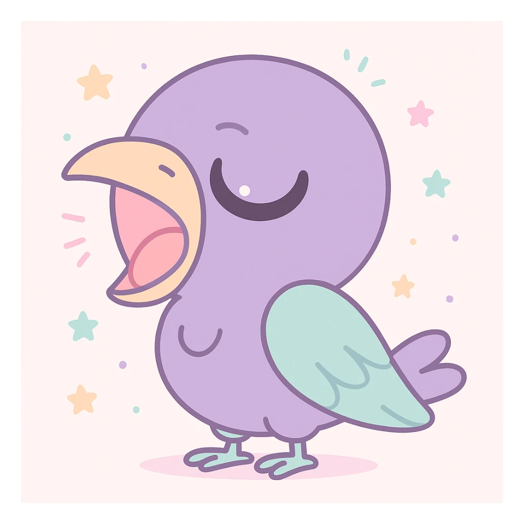 cartoon raven yawning, oversized head, soft shading, cute and sleepy sticker