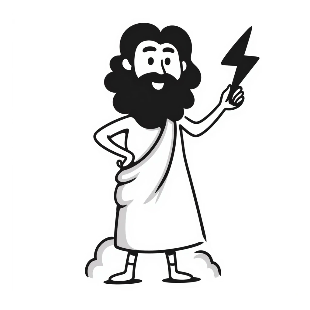 happy Zeus, the Greek god, hand-drawn doodle style sticker