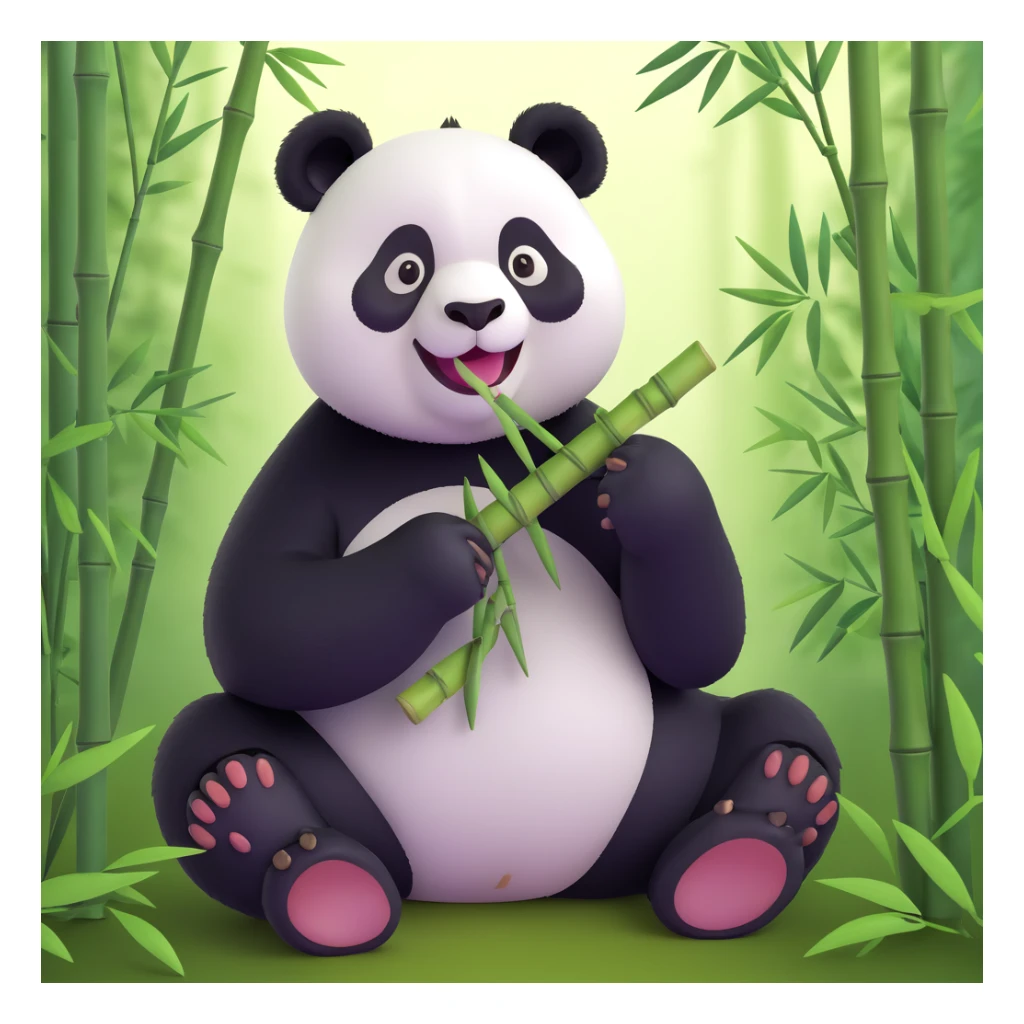 panda eating bamboo in forrest background, close up pose sticker
