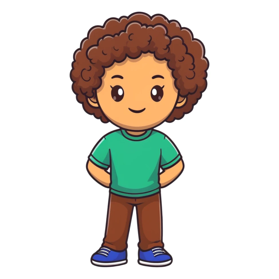 character with curly brown hair, brown eyes, brown skin sticker