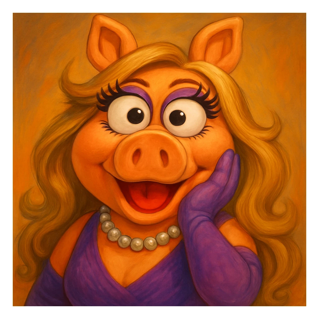 Make Miss Piggy's cross eyes even bigger, keep playful expression, detailed, vibrant colors. sticker
