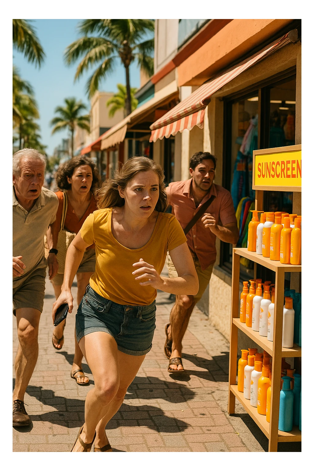 tante persone che corrono a comprare le creme solari in italiano realistiche sticker