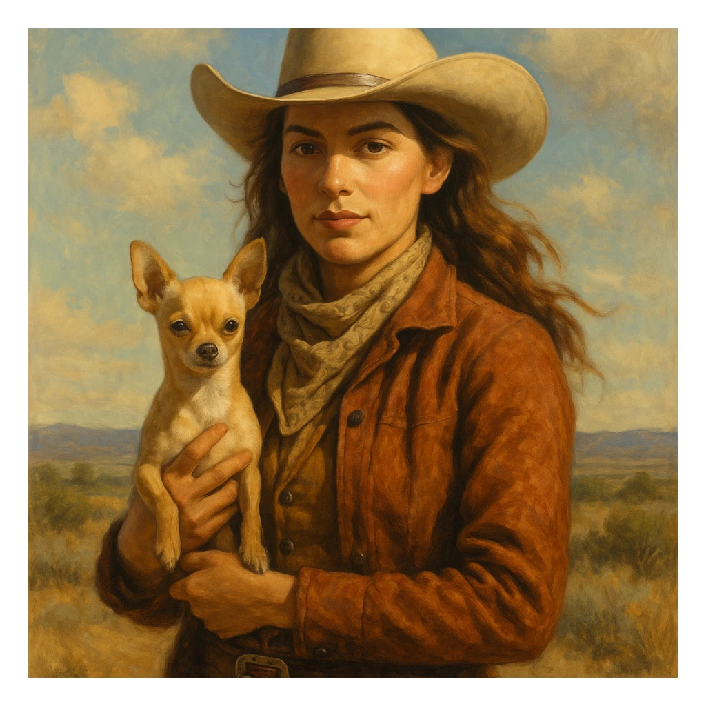 femme cowboy avec son chihuahua, style 2 sticker