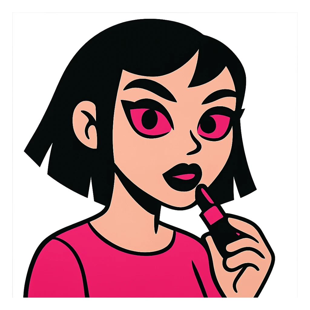 gothic lipstick, black and pink, vibrant toon style sticker