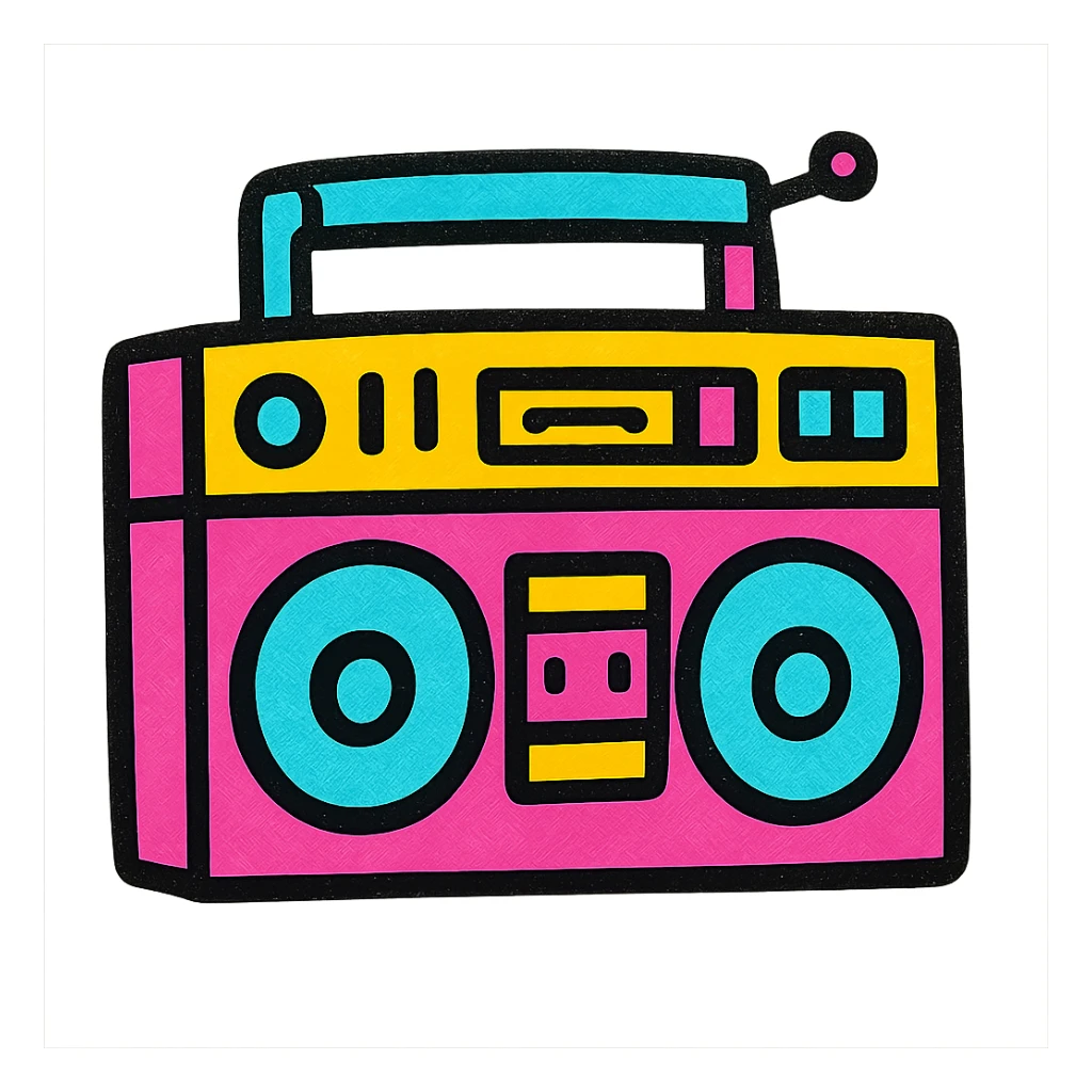 hip hop boombox, graffiti style, vibrant colors sticker