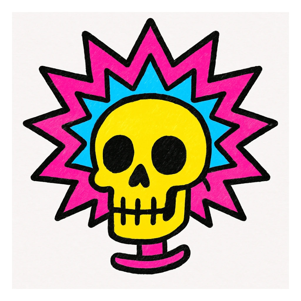 skull with a dramatic blast effect, stylized and eye-catching, bold and colorful sticker