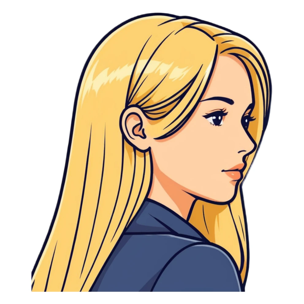 woman with long blonde hair, close-up, only head, same angle as reference photo sticker