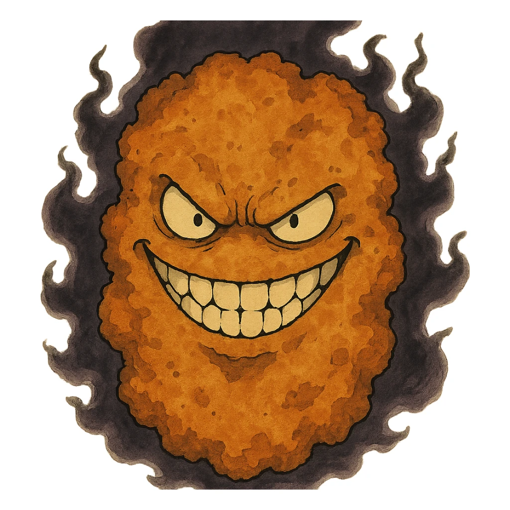 evil schnitzel, villainous grin, dark aura sticker