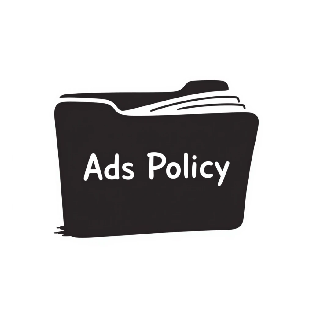 A document or folder with "Ads policy" written on the cover page in clear text sticker