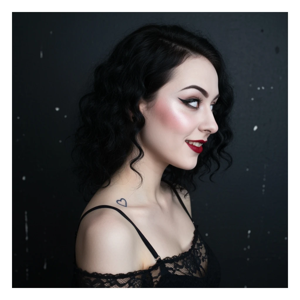 goth profile picture with a heart accent, cute, expressive, minimal sticker