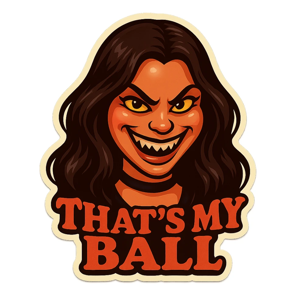 grin EVIL LOOk , Make it say " That's My Ball " sticker
