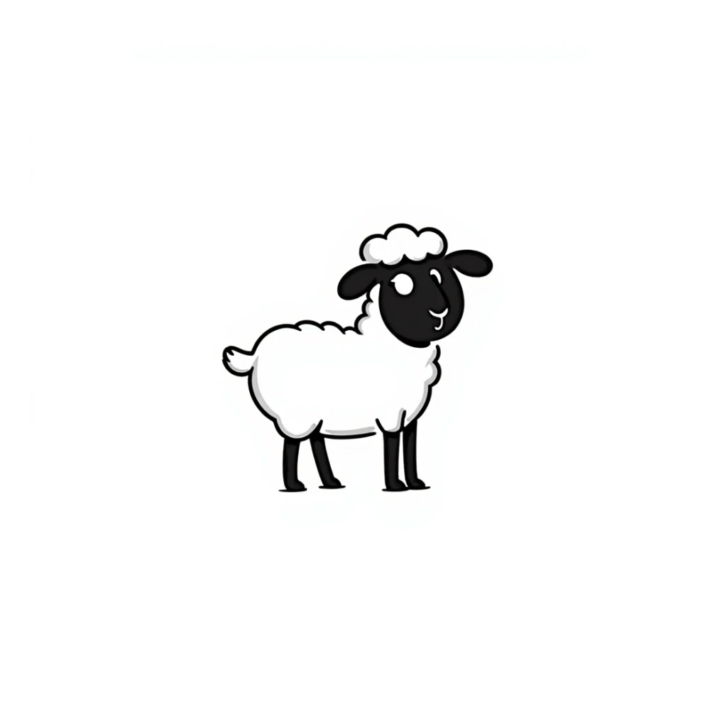 doodle style lamb with hand-drawn lines, playful sticker