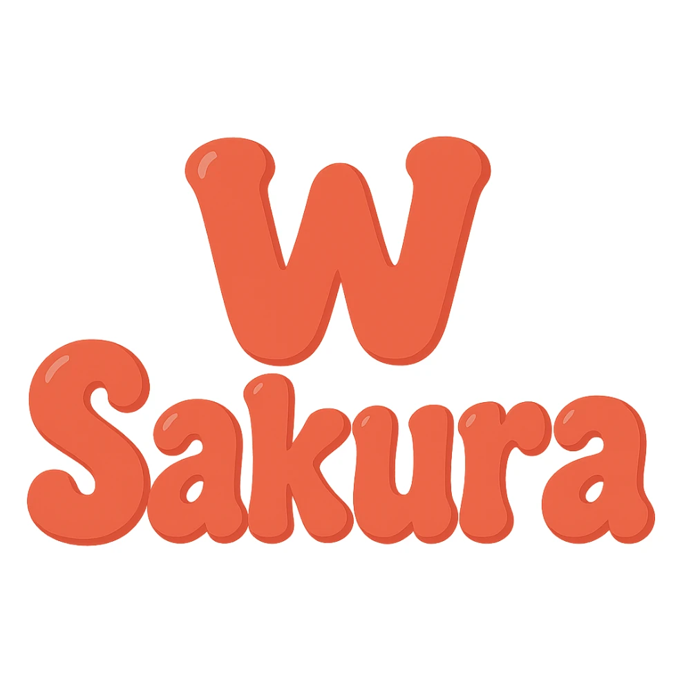 Edit the image to change the text to 'W Sakura' in an extra puffy, red bubble letter style. Make 'Sakura' larger than 'W', with a whimsical and lighthearted feel. Maintain the transparent background. sticker