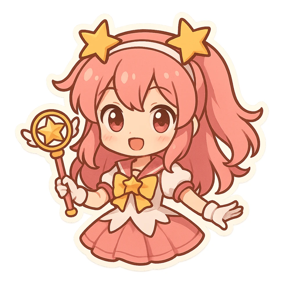 magical girl with pink hair, anime style sticker