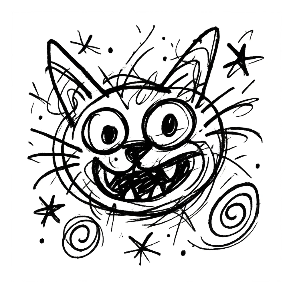 chaotic outlined icon of a funny cat face sticker