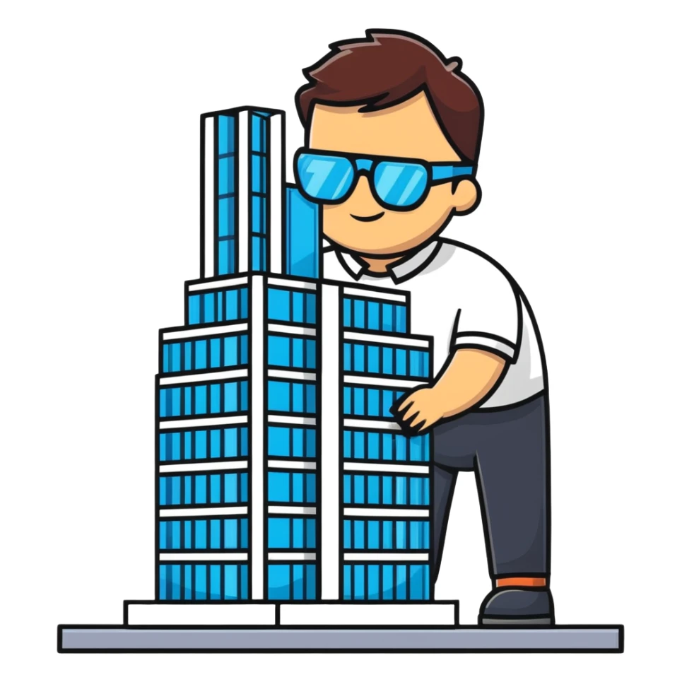 man building a model of a skyscraper wearing transparent safety glasses sticker
