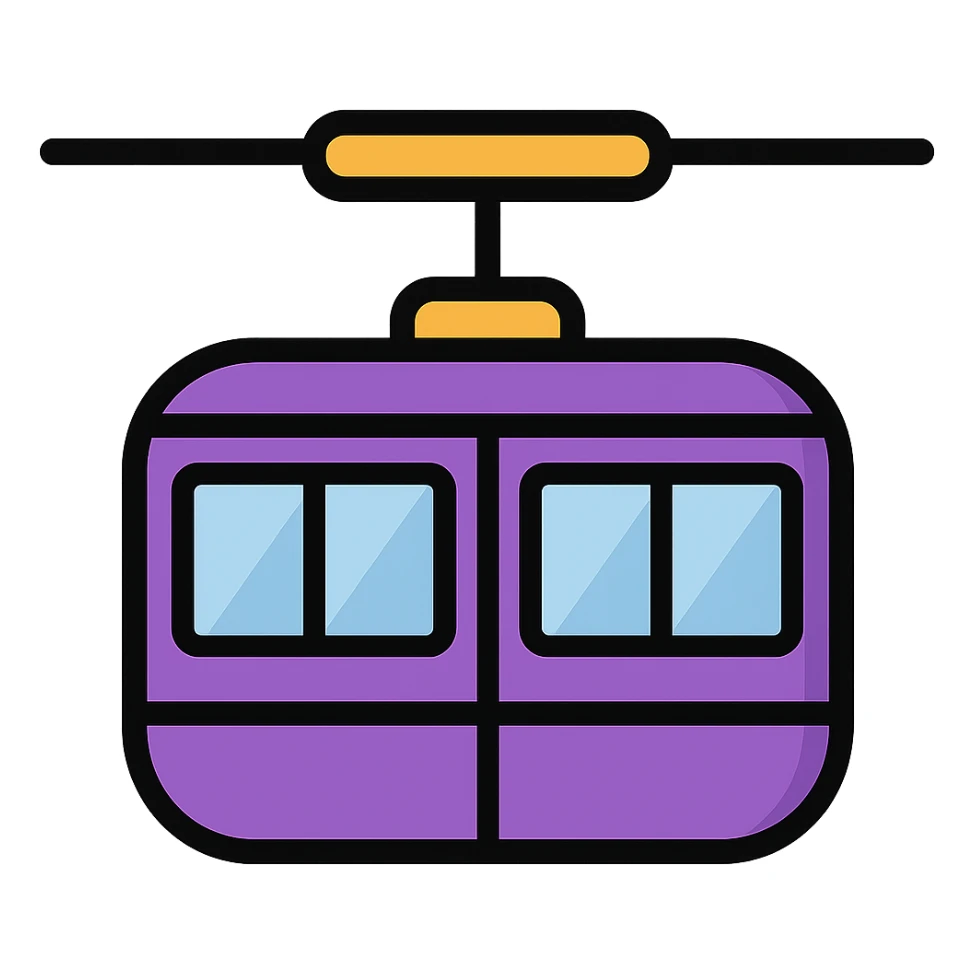 Enhance the purple cable car with more detailed and realistic features including visible windows and cables, while maintaining a clean and simple icon style with clear outlines and color. sticker