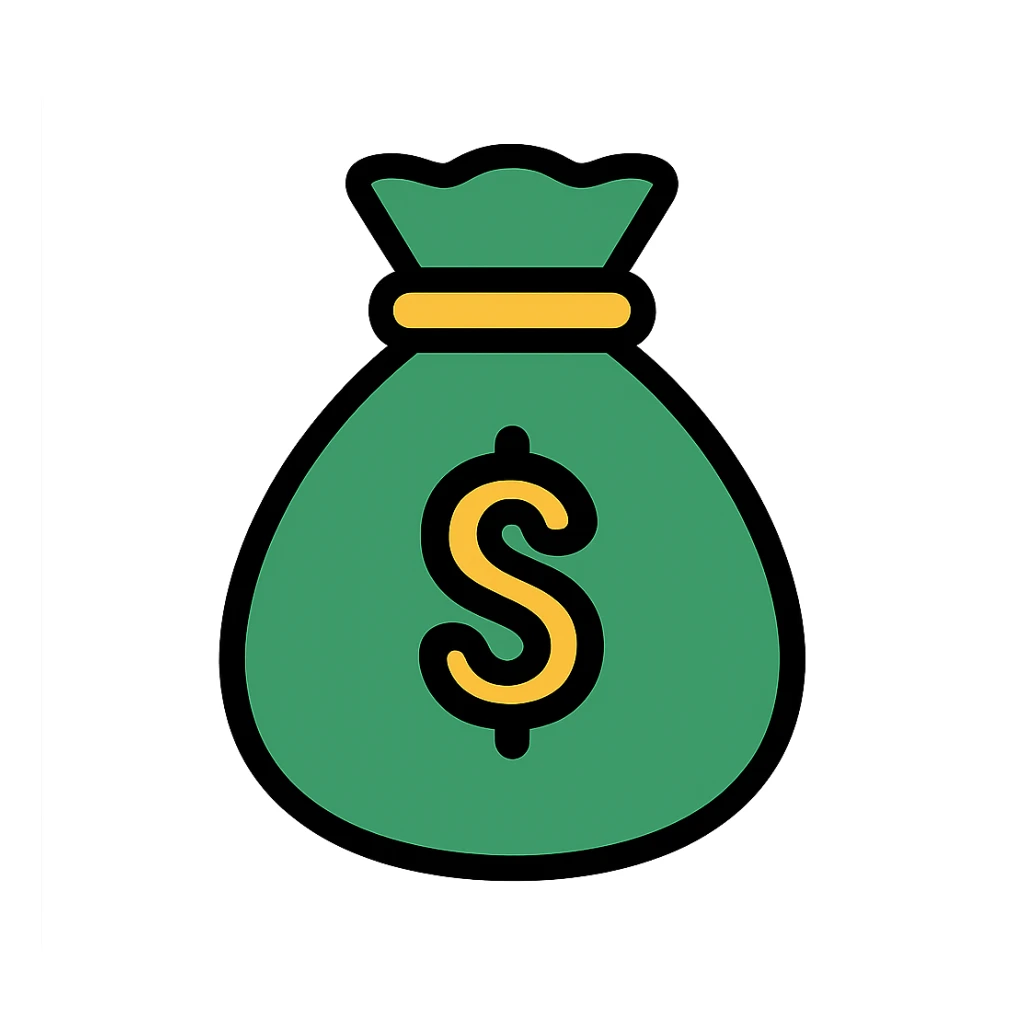 money bag icon, bold outline, modern flat style, green and gold accents sticker