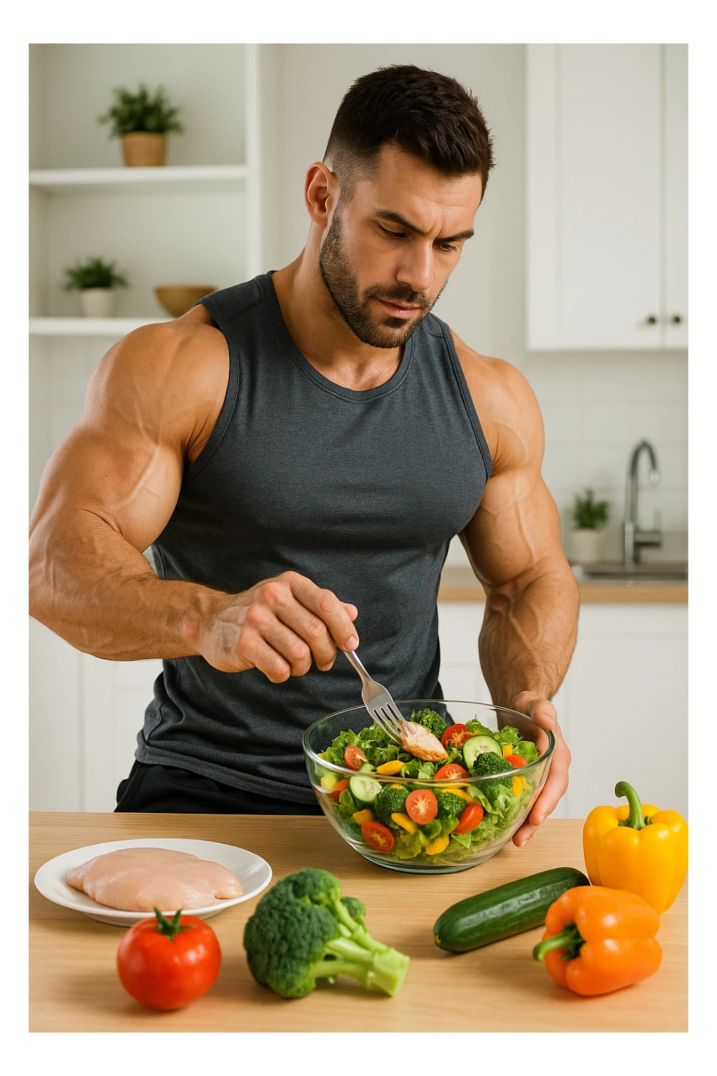 "Un uomo bodybuilder (30-35 anni) che migliora la sua composizione corporea e mangia sano sticker