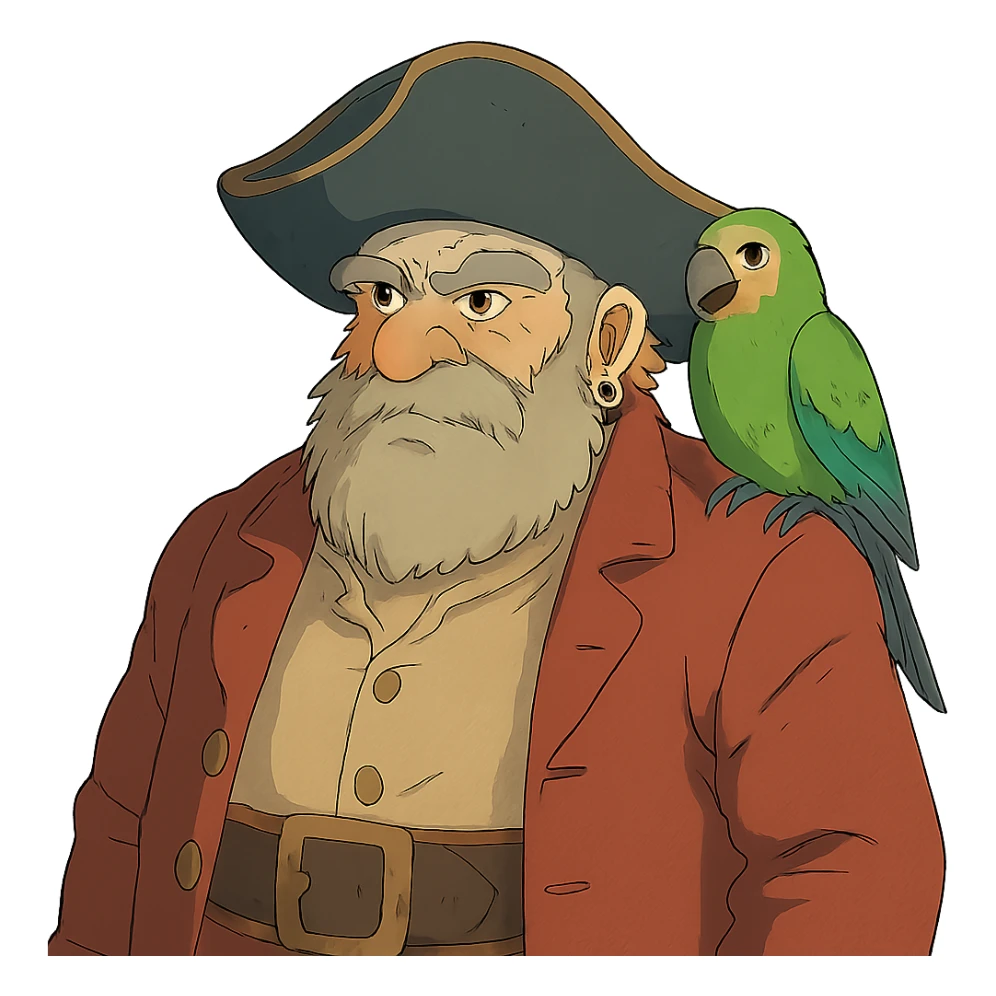 old pirate with a parrot on his shoulder sticker