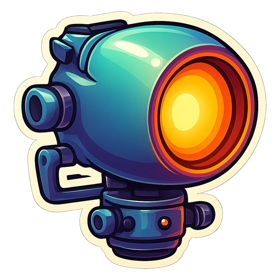 Spotlight pointing to the right in retro stickers style, vibrant colors, bold outlines, and a nostalgic feel. sticker