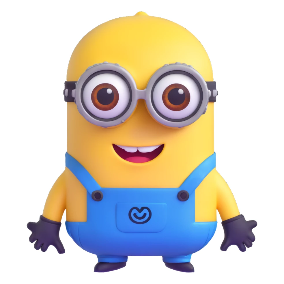 yellow minion with one eye, goggles, blue overalls sticker