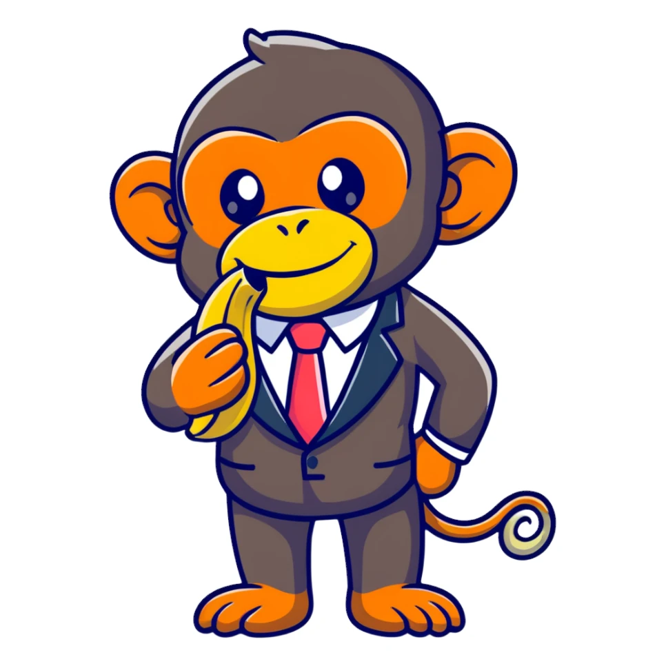 chimpanzee wearing a fancy suit eating a banana sticker