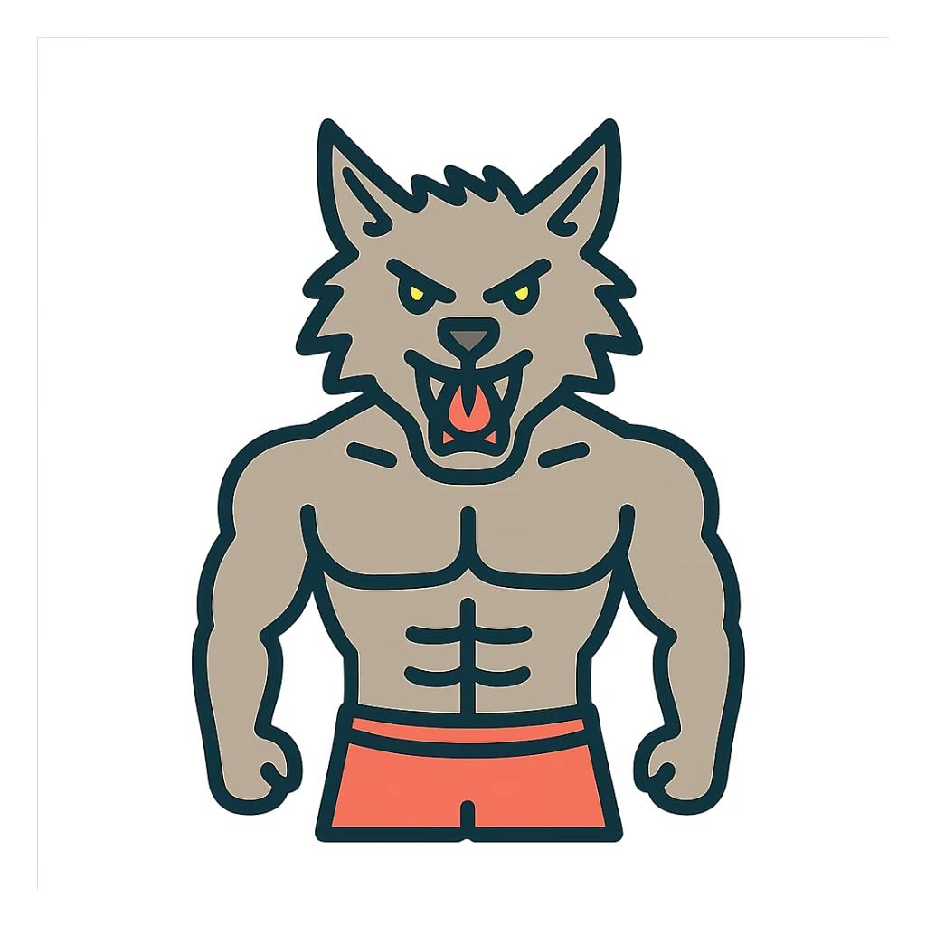 Make the werewolf body builder less muscular, with more lean muscles, and have him wearing shorts. sticker