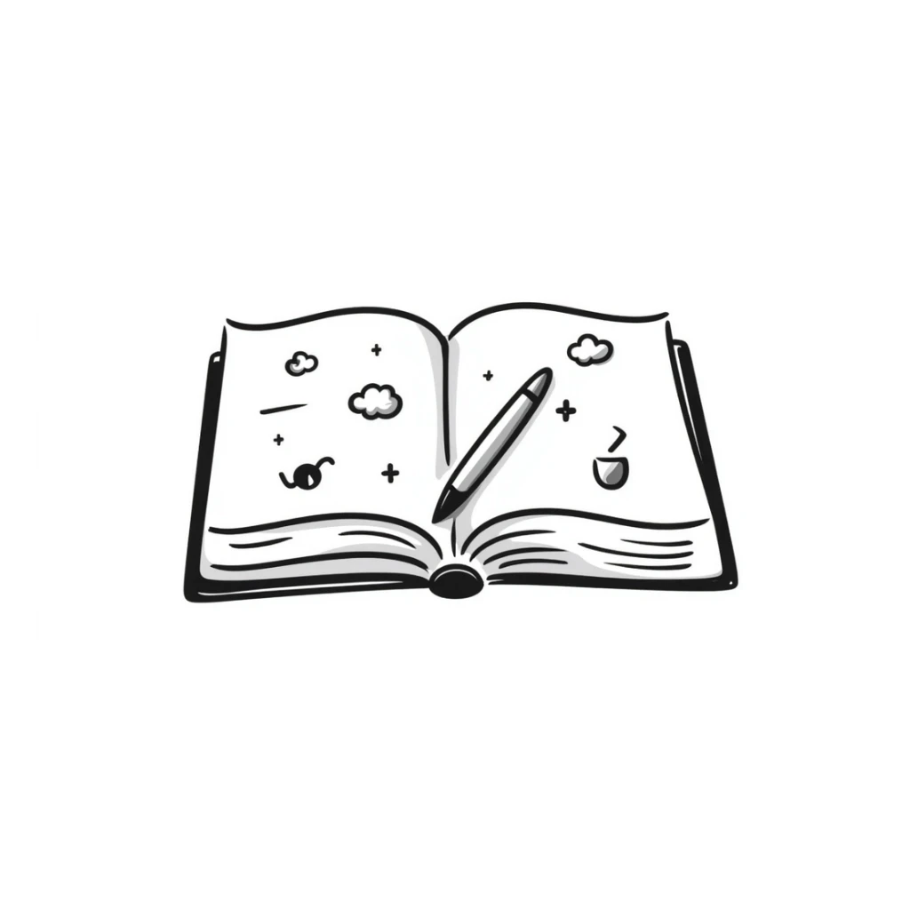 hand-drawn doodle of an open sketchbook with visible pages sticker