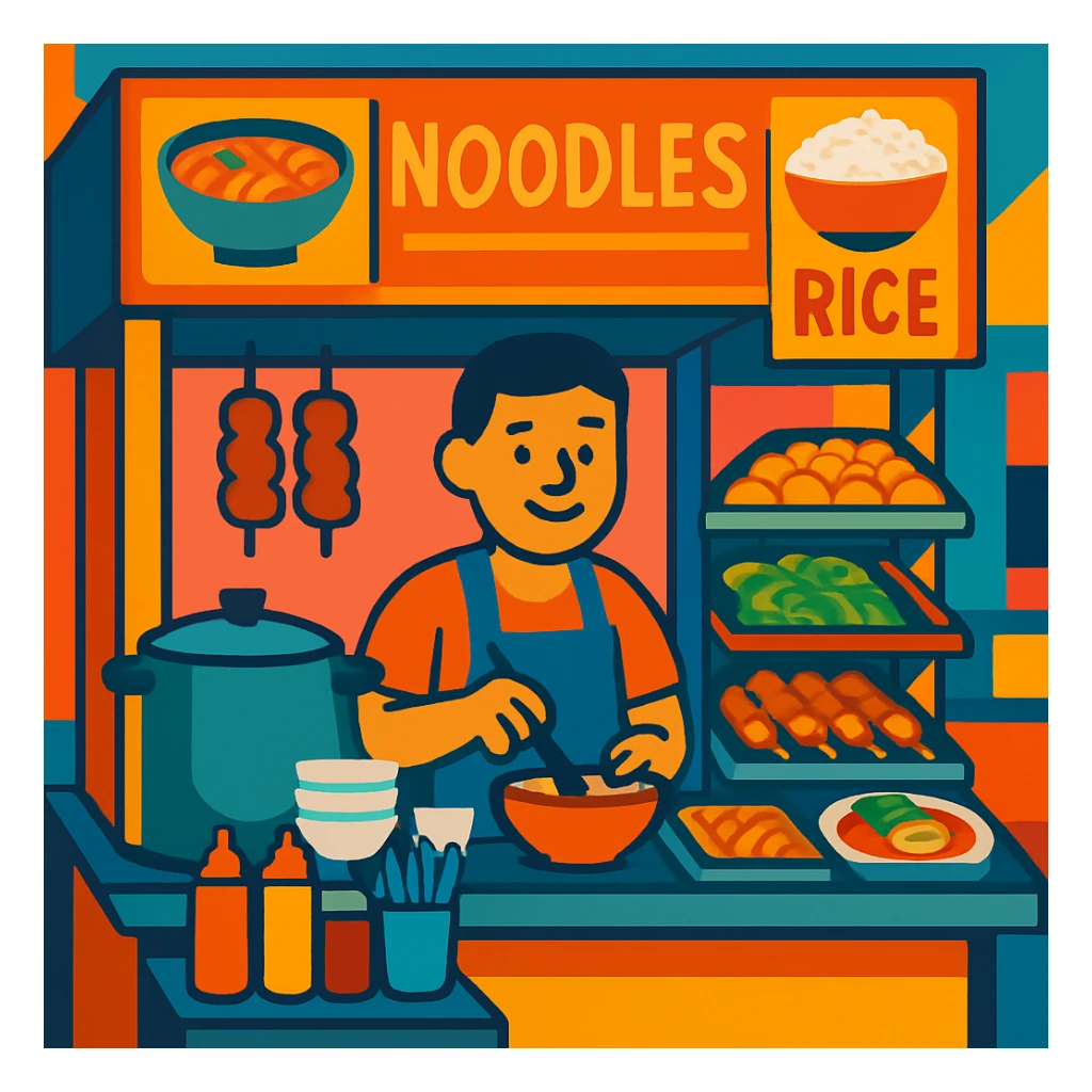 Hawker food stall, colorful and inviting sticker
