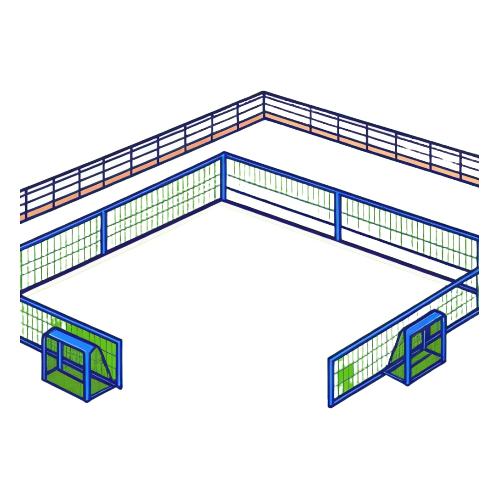 simple green grass playground in school with rudimentary futsal cages sticker