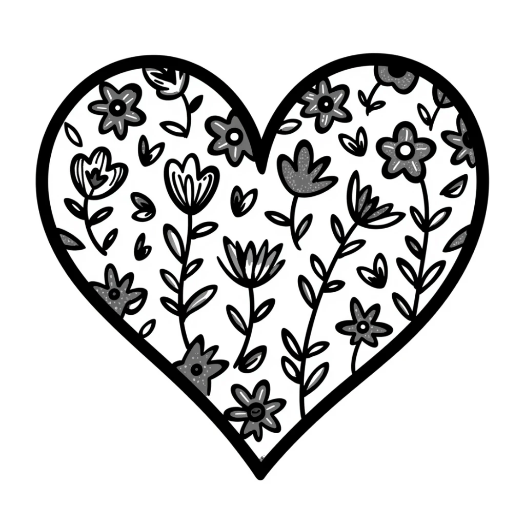 hand drawn heart with floral doodle decorations, doodle style sticker