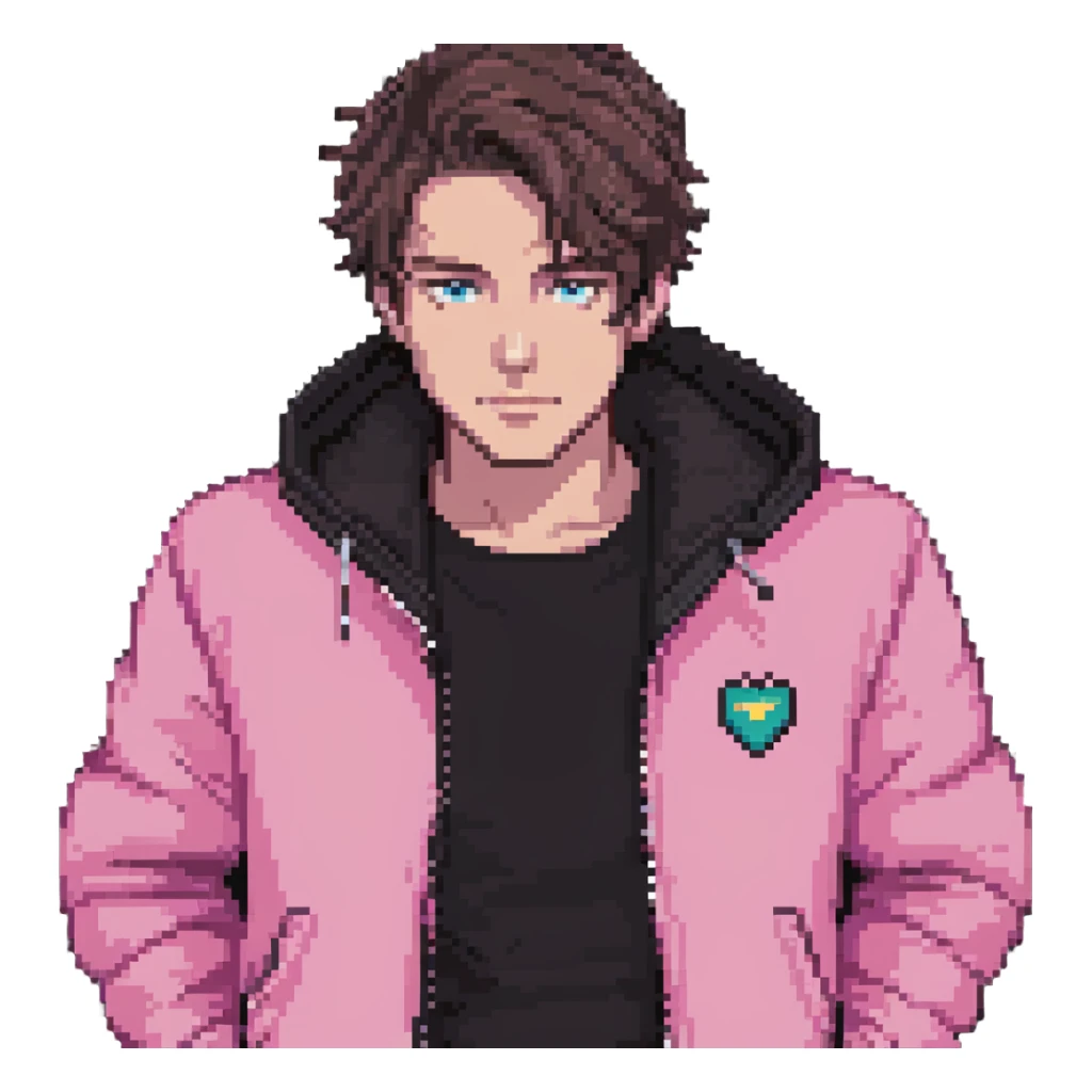 Garett Garrison from Minecraft movie wearing a pink jacket sticker