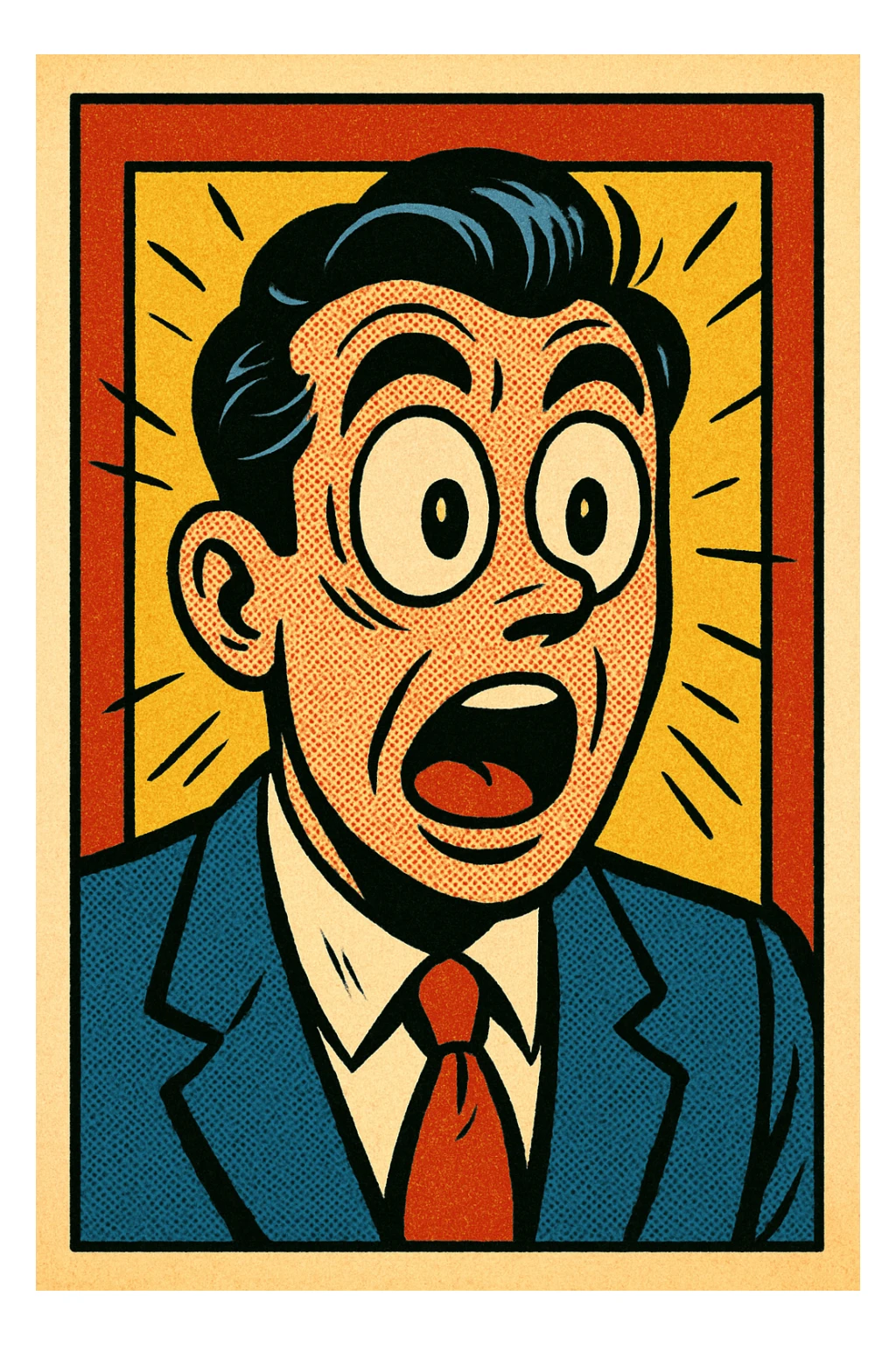 a surprised character with big eyes, old school comic book style sticker