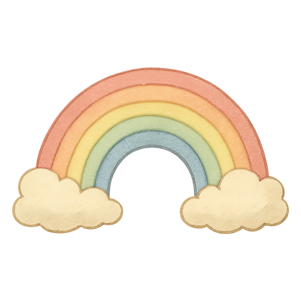 icon of a rainbow, soft colors, whimsical, ghibli style sticker