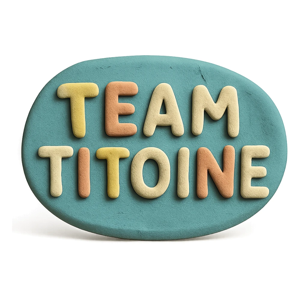 pastel colors, soft texture TeamTitoine badge in claymation style sticker