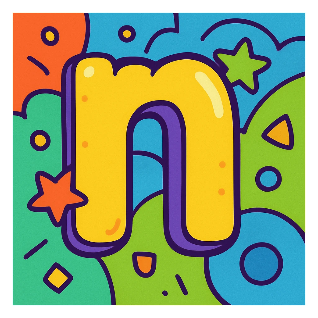 letter n emoji, colorful cartoon, fun style sticker