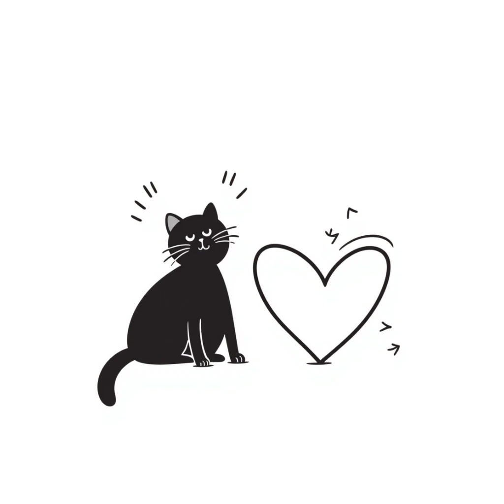 hand drawn cat and heart with playful accents, doodle style sticker