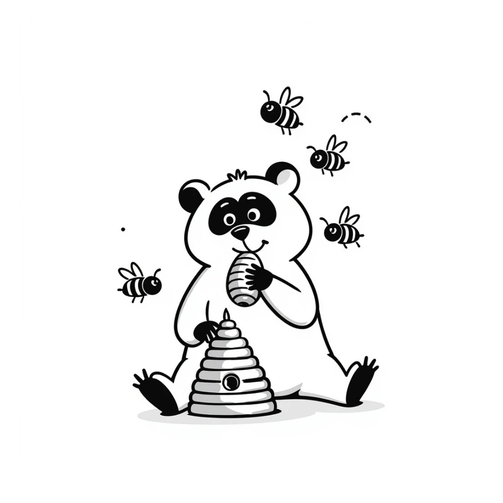 bear eating honeycomb with bees flying around sticker