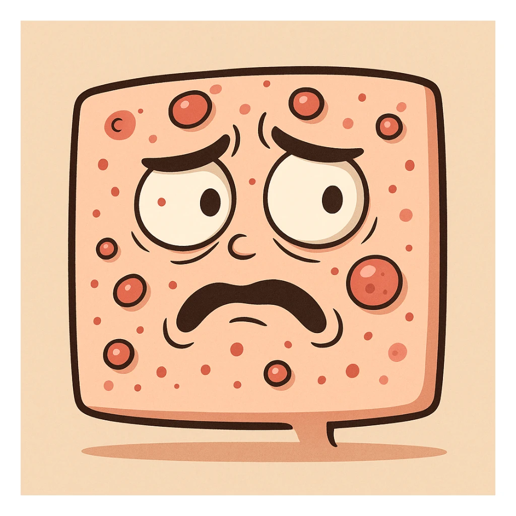 a piece of skin with red pimples, cartoon style sticker