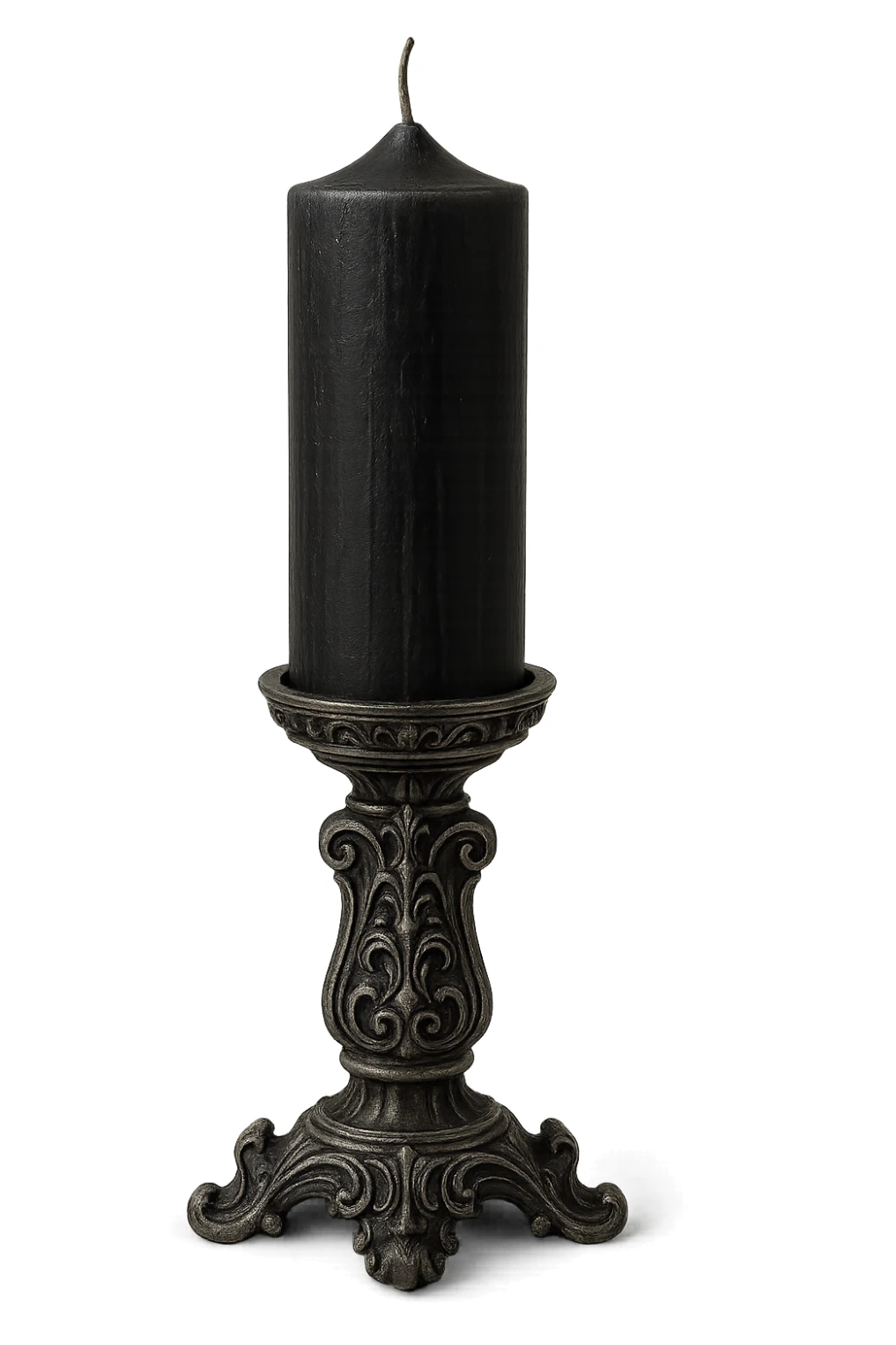 gothic candle, black wax with silver holder, no background sticker