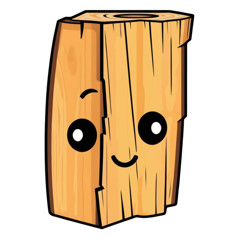 piece of wood with a friendly face, carved or natural sticker