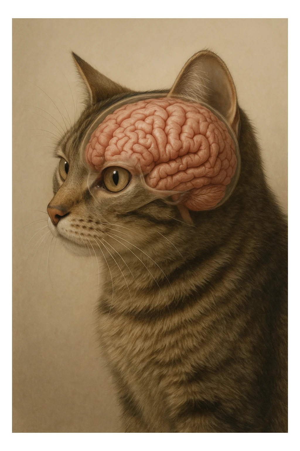 cat with a brain, realistic style sticker