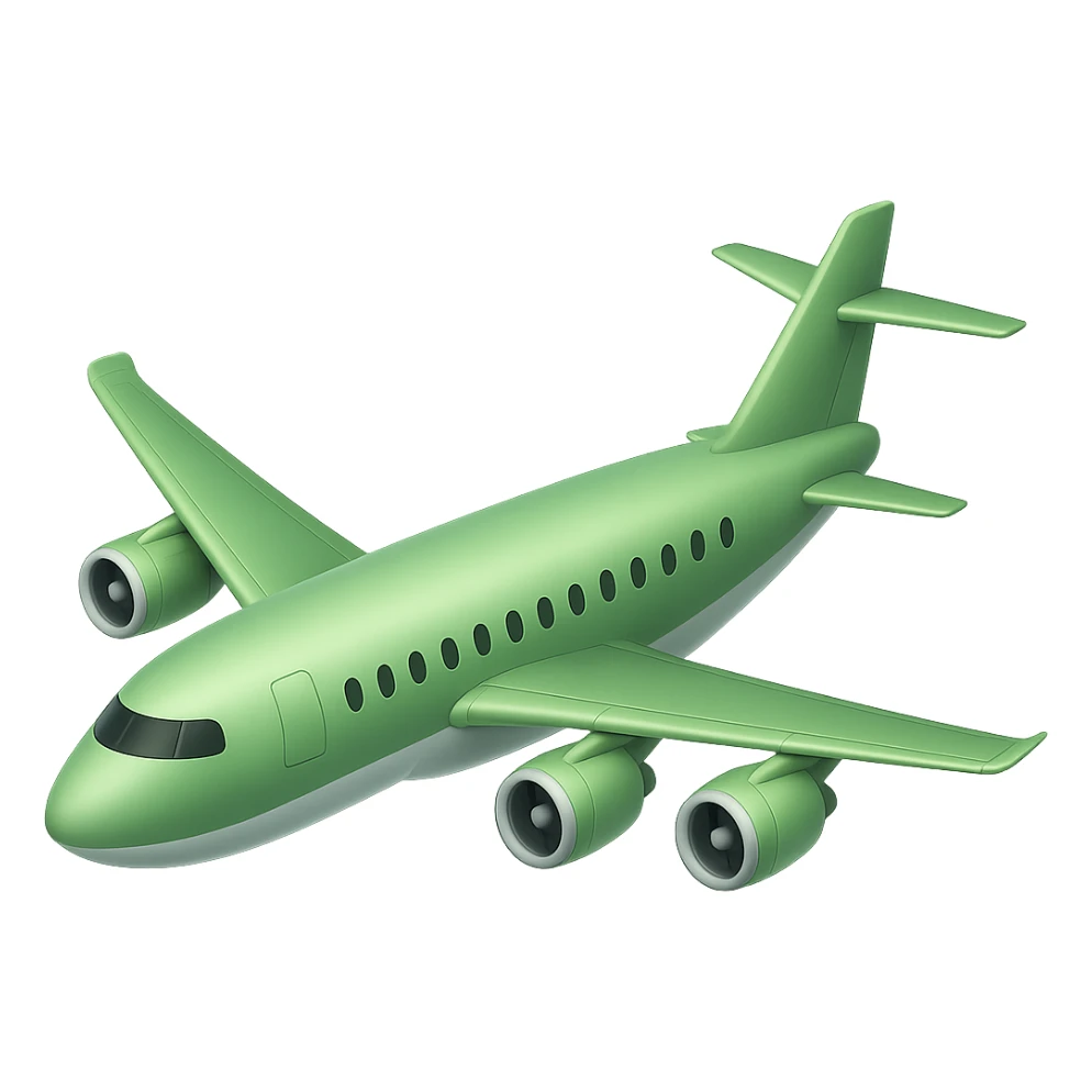 Remove any stars from the airplane. Add one turbine on each wing. Keep the airplane light green. No background. sticker