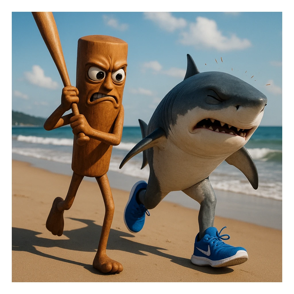 create this image with 4 different emotion to each of them .CREATE ONE WHERE THE ONE WITH THE STICK IS BEATING THE OTHER.
 sticker