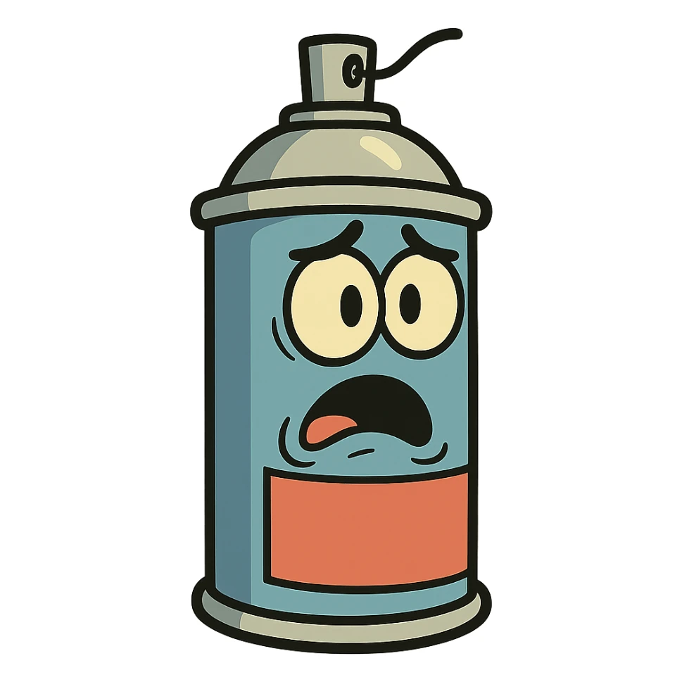 cartoon spray can with expressive face and vibrant colors sticker
