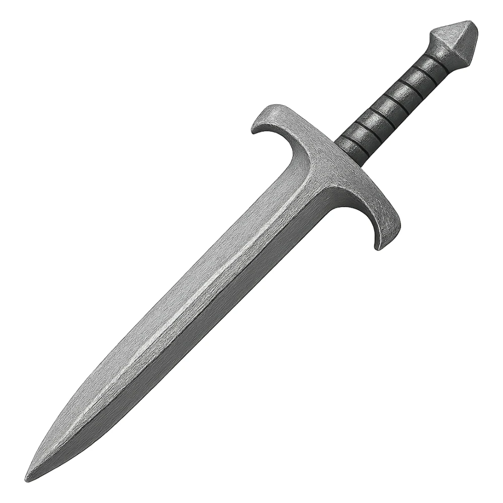 Recolor the bronze sword to a slightly worn realistic metallic iron sword, keeping the same shape and details. The style should resemble emoji style with a transparent background. sticker